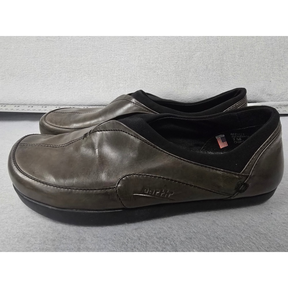 Earth Reflect Goudron Leather Loafers Womens 7.5B Dark Olive Grey Slip On Shoes